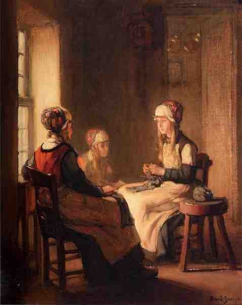 Bail Joseph A Interior With Marken Girls Knitting A4 Photo Print