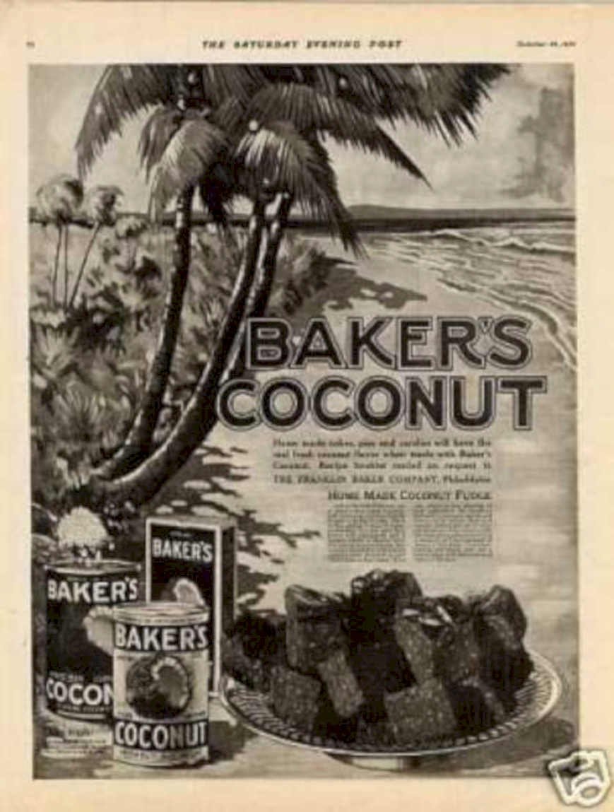 Bakers Coconut Beach Vintage Retro Advert Ads A4 Photo Print