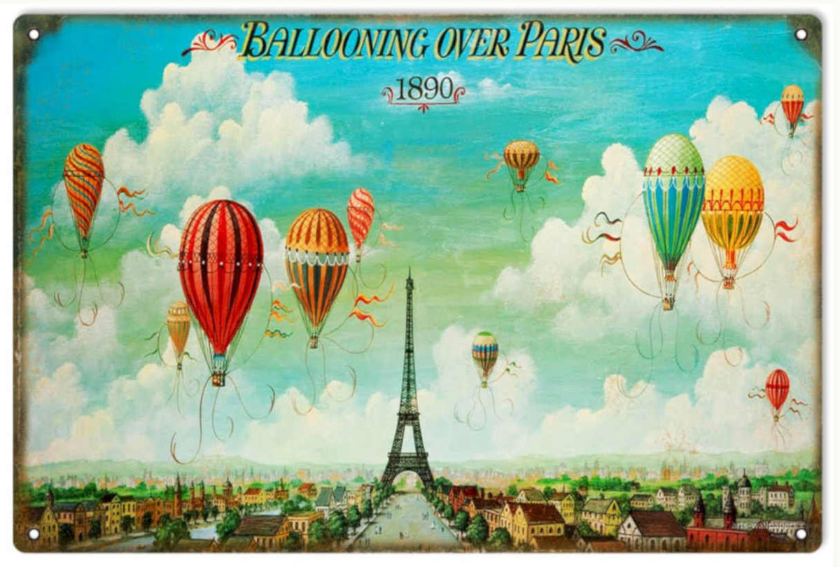 Ballooning Over Paris Vintage Retro Advert Ads A4 Photo Print