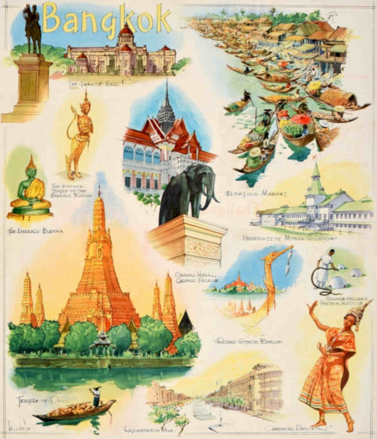 Bangkok Landmarks Guide Vintage Retro Advert Poster A4 Photo Print