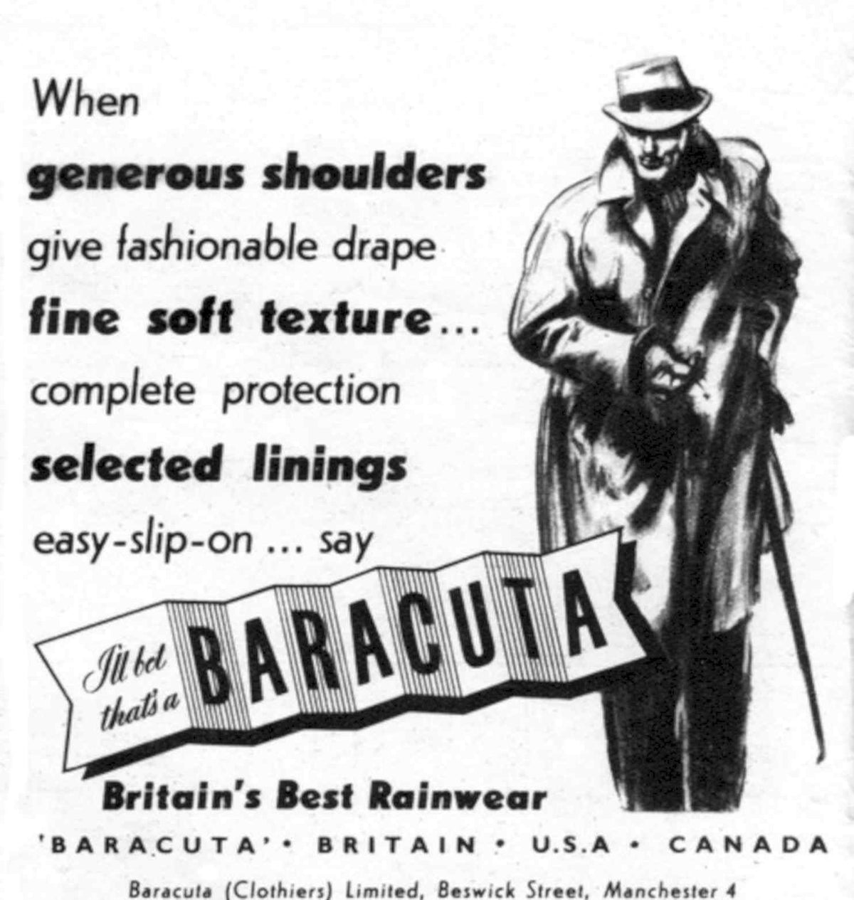 Baracuta Rainwear Coat Vintage Retro Advert Poster A4 Photo Print