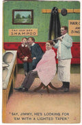 Barber 1910 Looking Lighted Taper barber advert A4 Photo Print
