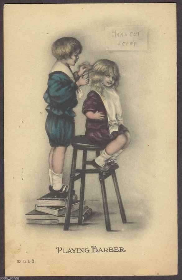 Barber Boy Child Cuts Girl barber advert A4 Photo Print