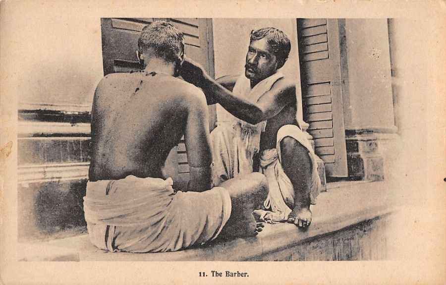 Barber Cutting Hair On Street Calcutta India barber advert A4 Photo Print