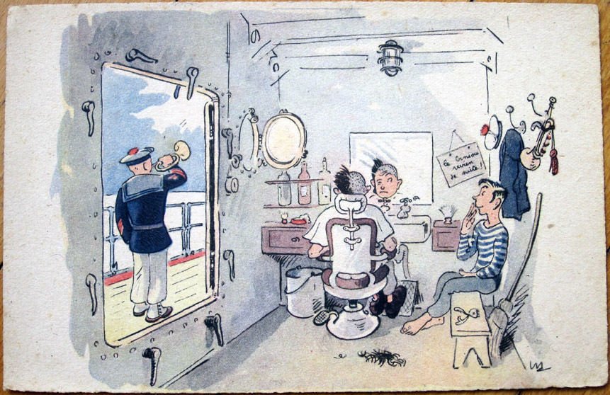 Barber Haircut On Ship French Sailors barber advert A4 Photo Print