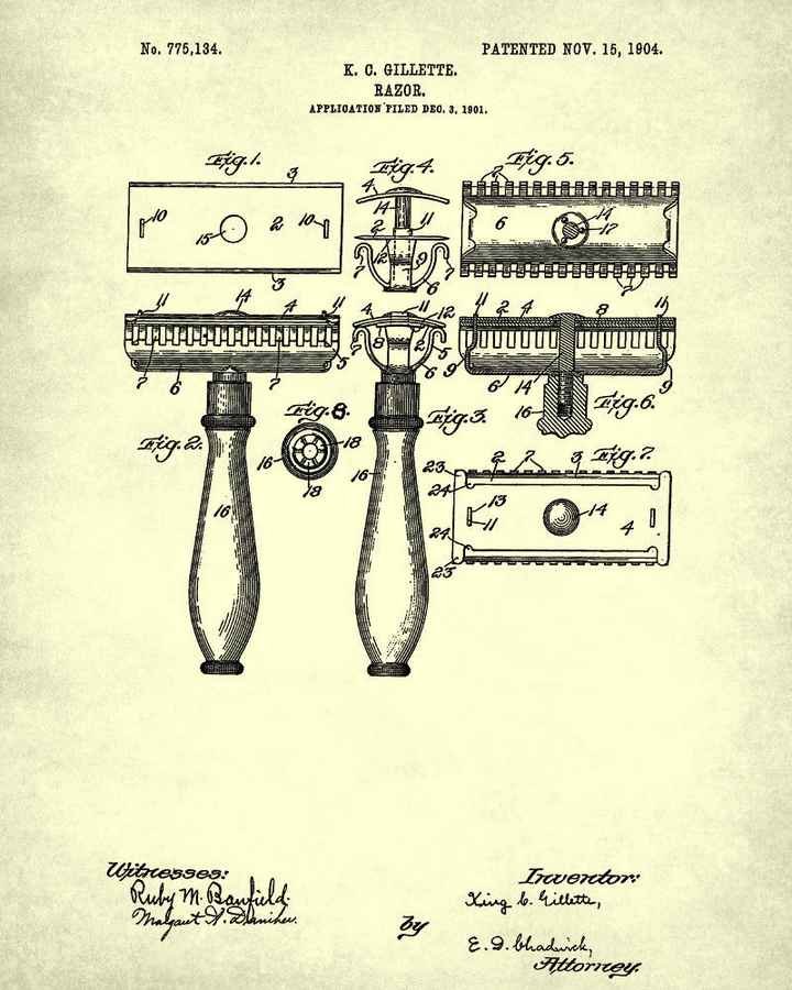 Barber Patent Razor Blueprint 1904 barber advert A4 Photo Print