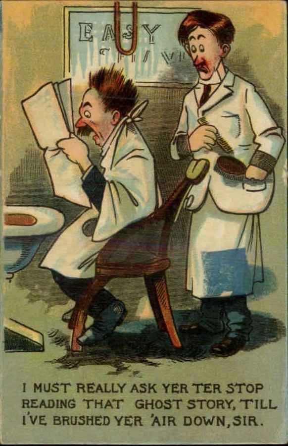 Barber Shop Man Scared By Ghost Story barber advert A4 Photo Print