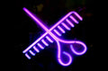 Barber Shop Neon Comb Scissors A4 Photo Print