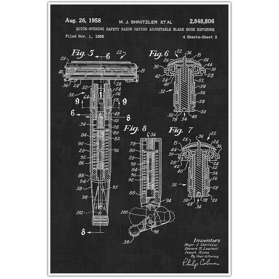 Barber Shop Razor 1958 Patent Blueprint barber advert A4 Photo Print