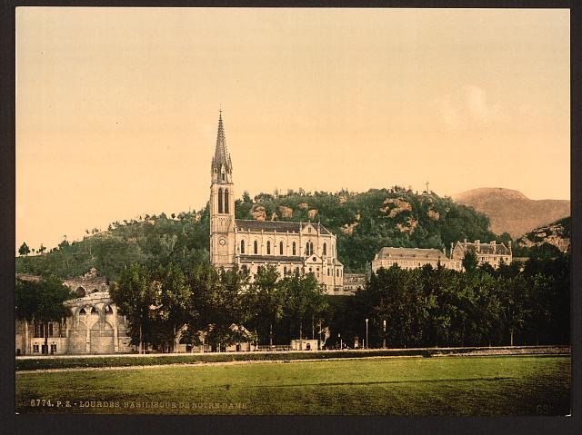 Basilique from La Prairie Lourdes Pyrenees Vintage A4 Photo Print