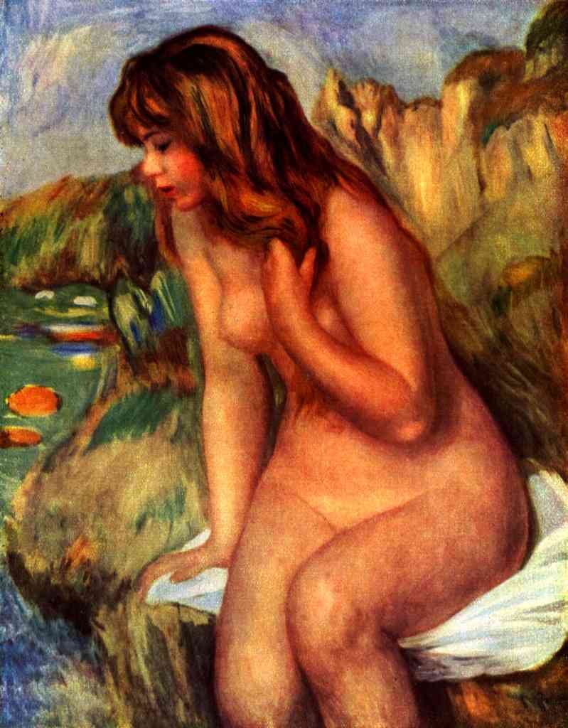 Bathing Sitting On A Rock A4 Photo Print