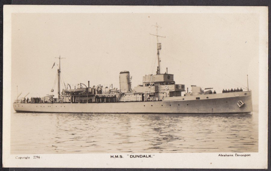 Battleship Hms Dundalk At Sea Vintage A4 Photo Print