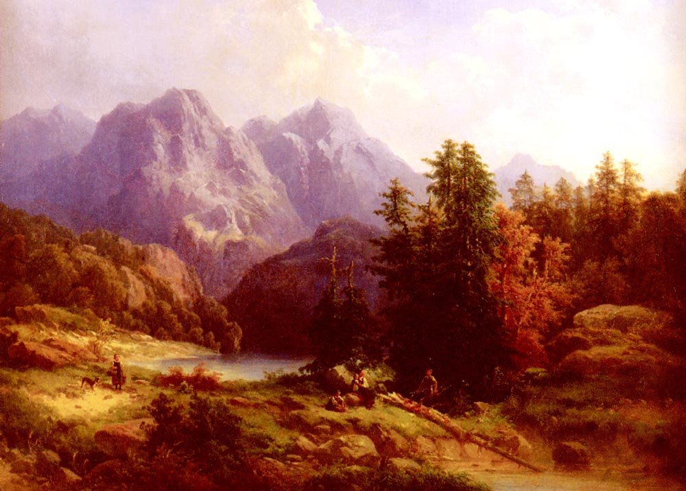 Baumgartner H Woodsman And Family In An Alpine Landscape Art A4 Photo Print