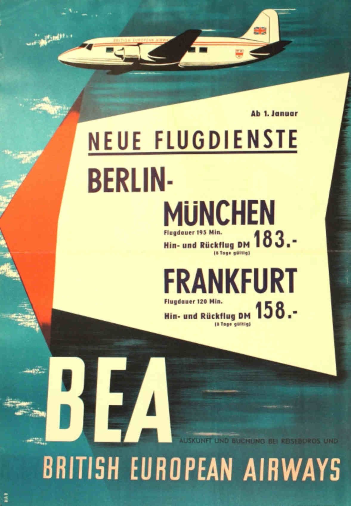 Bea Flight Routes Vintage Retro Advert Poster A4 Photo Print