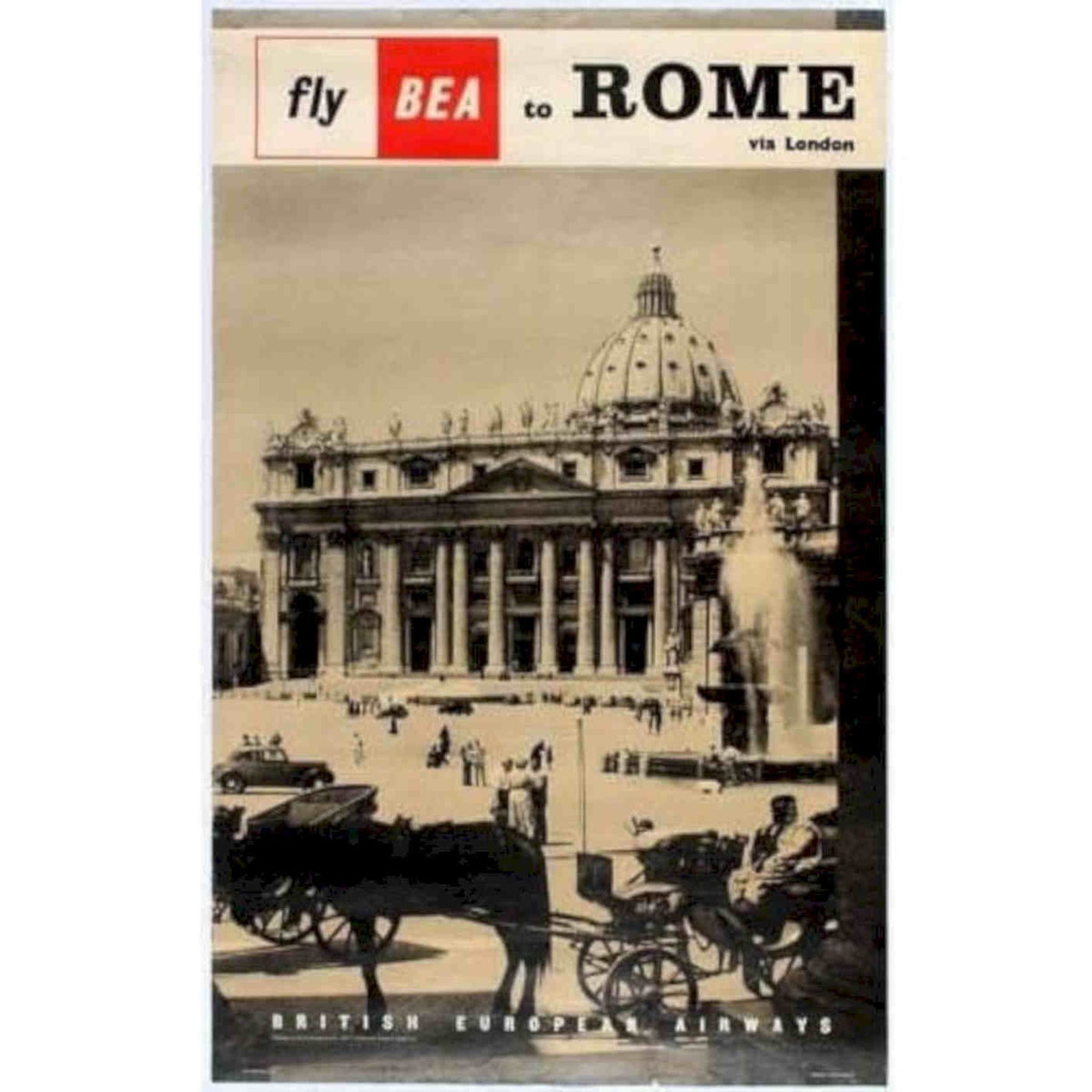 Bea Flights To Rome Airline Artw Vintage Retro Advert Poster A4 Photo Print