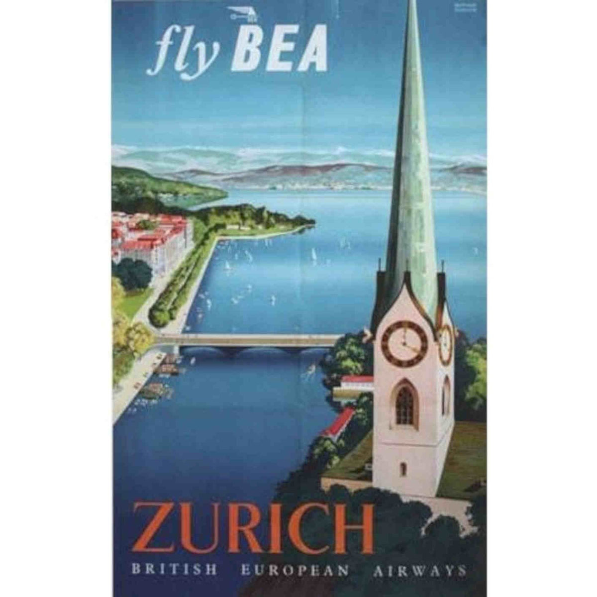 Bea Flights To Zurich Switzerland Airline Vintage Retro Advert Poster A4 Photo 