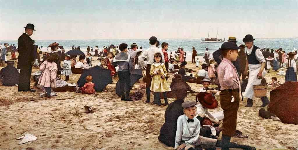 Beach At Coney Island 1902 Vintage A4 Photo Print