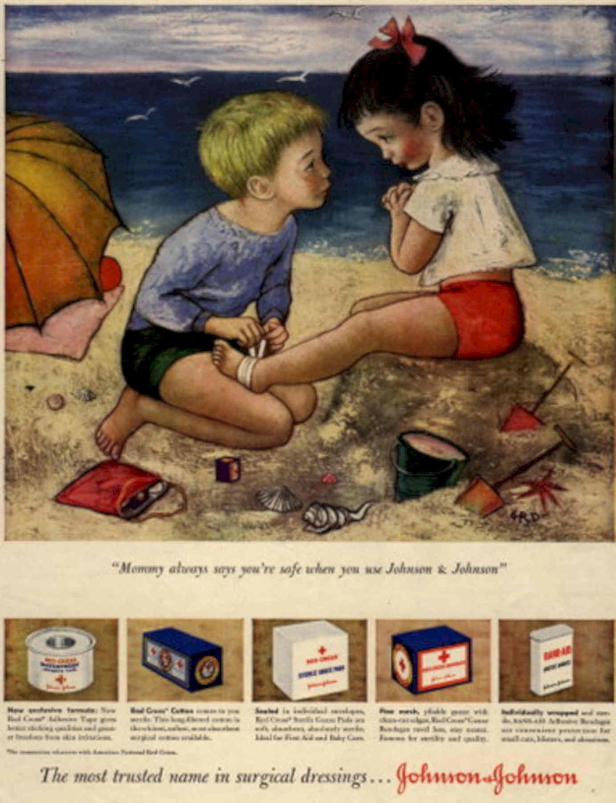 Beach Bandages Johnson 1940s Vintage Retro Advert Poster