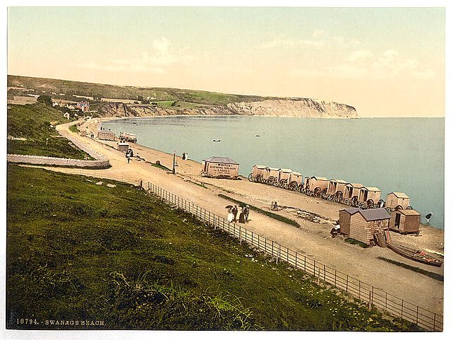 Beach Swanage Vintage A4 Photo Print