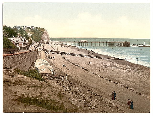 Beach and pier Penarth Vintage A4 Photo Print