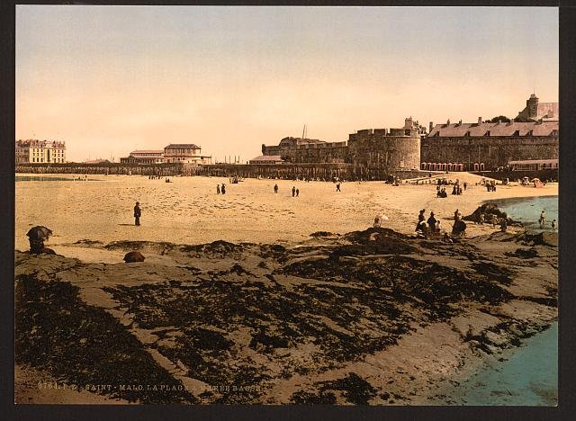Beach at low tide St Malo Vintage A4 Photo Print