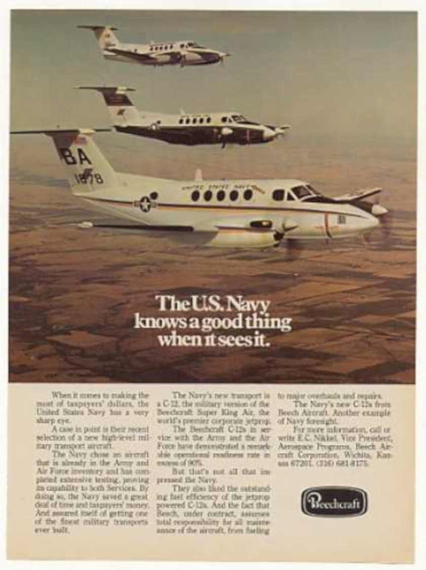 Beechcraft Huron Navy Vintage Retro Advert Ads A4 Photo Print