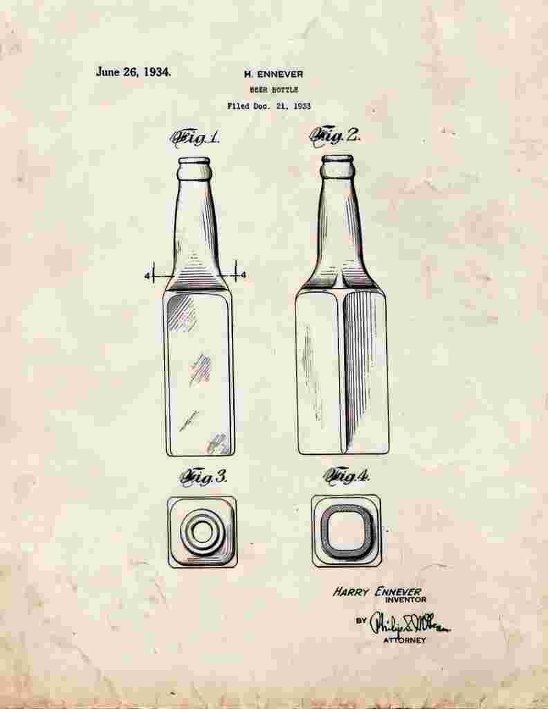 Beer Bottle Patent Print 1934 A4 Photo Print