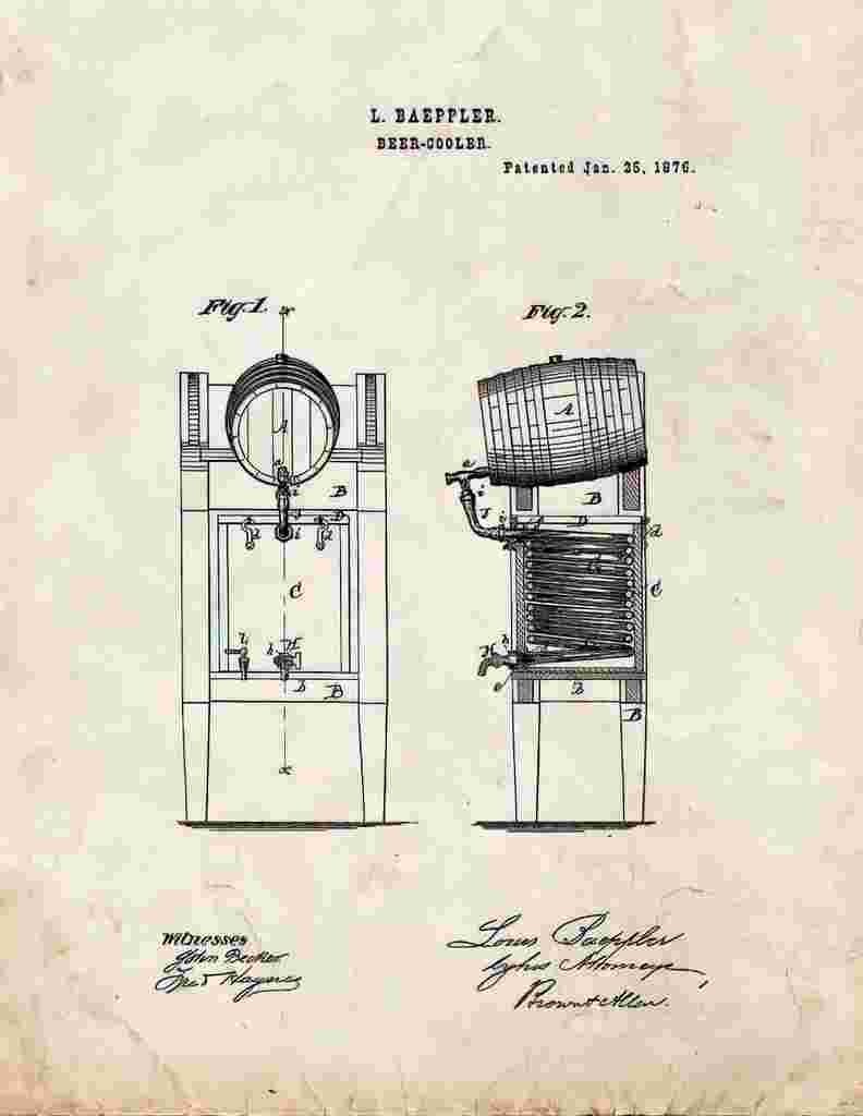 Beer Cooler Patent Print 1876 A4 Photo Print