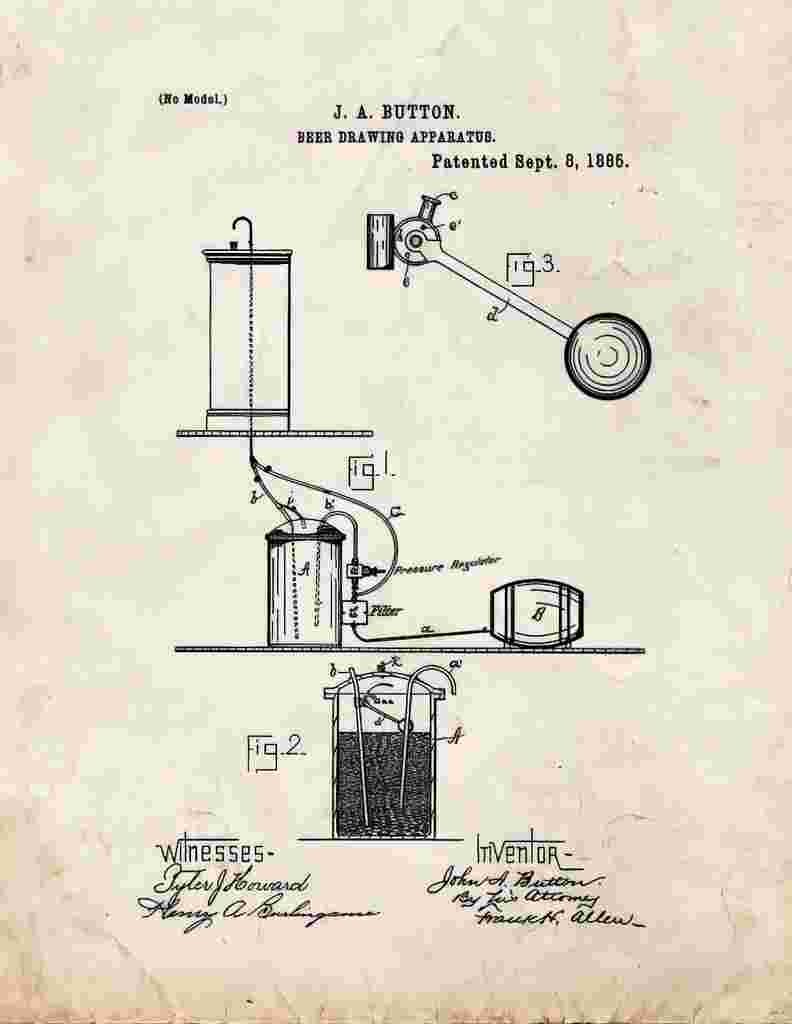 Beer Drawing Apparatus Patent Print 1885 A4 Photo Print