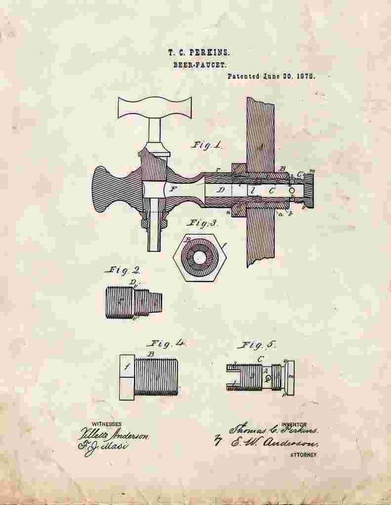 Beer Faucet Patent Print 1876 A4 Photo Print