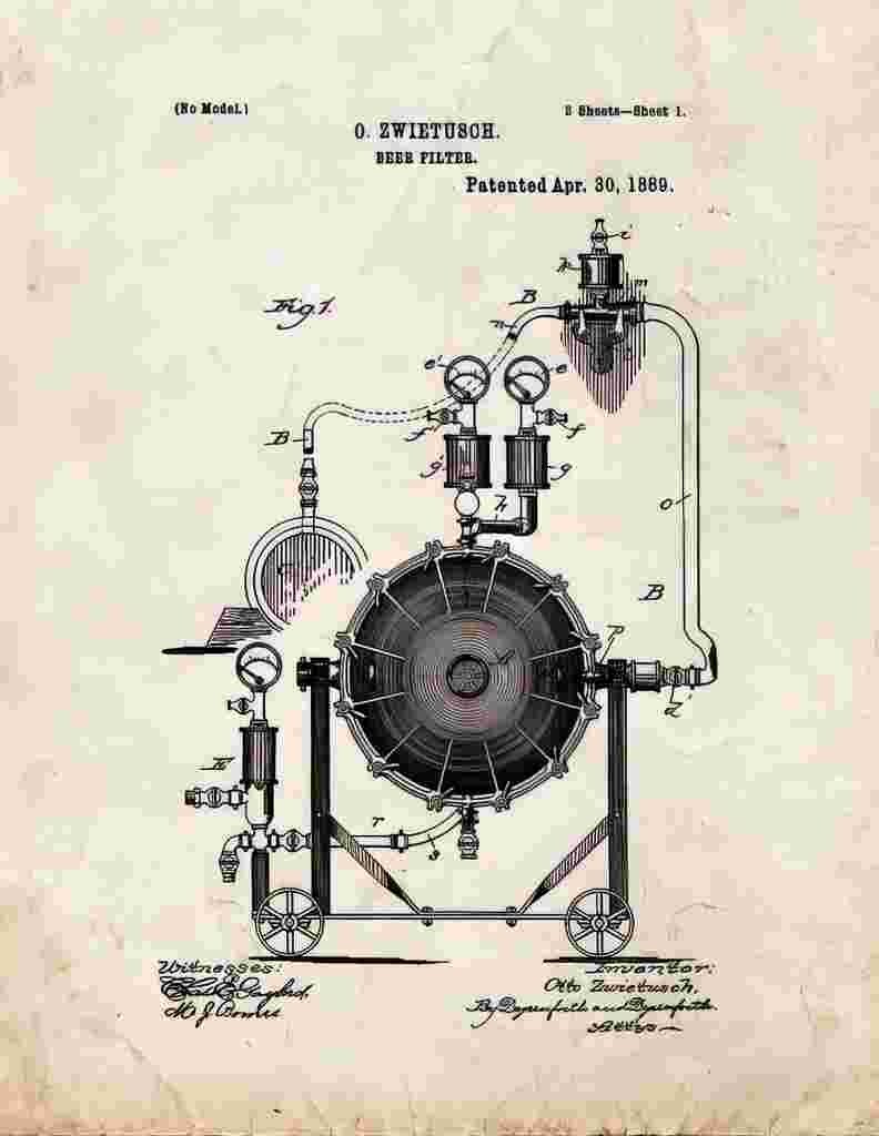 Beer Filter Patent Print 1889 A4 Photo Print