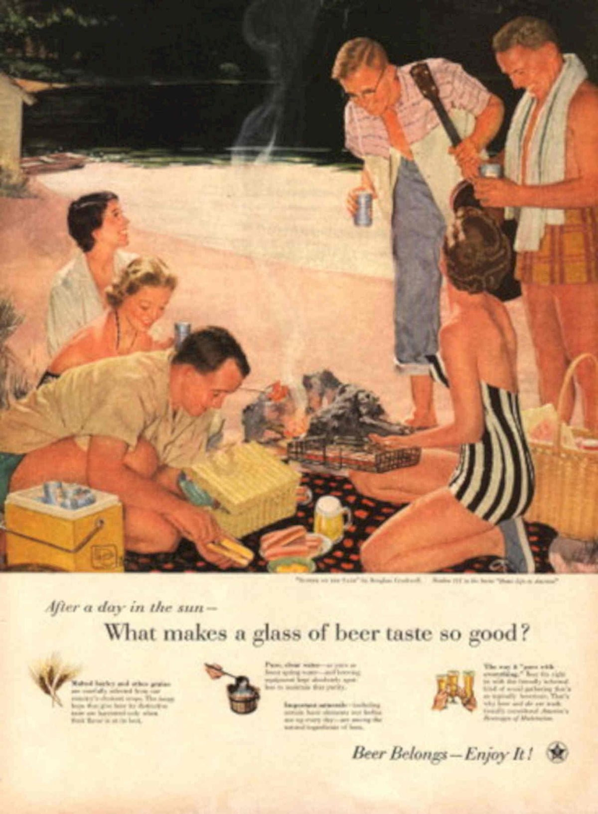 Beer Picnic Beach 1950s Vintage Retro Advert Poster