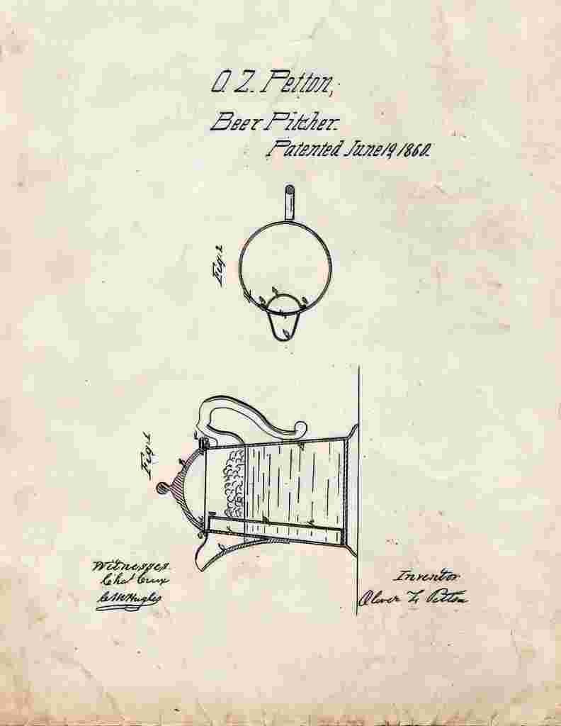 Beer Pitcher Patent Print 1860 A4 Photo Print