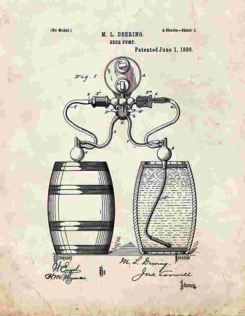 Beer Pump Patent Print 1886 A4 Photo Print