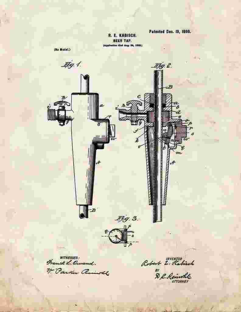 Beer Tap Patent Print 1899 A4 Photo Print