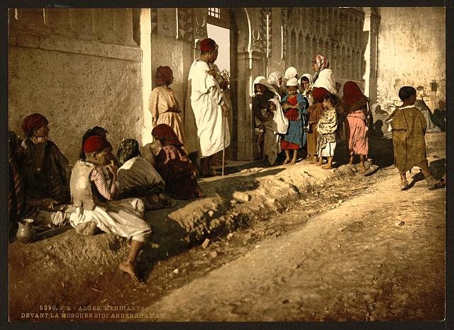 Beggars at mosque Sidi Abderrhaman Algiers Vintage A4 Photo Print