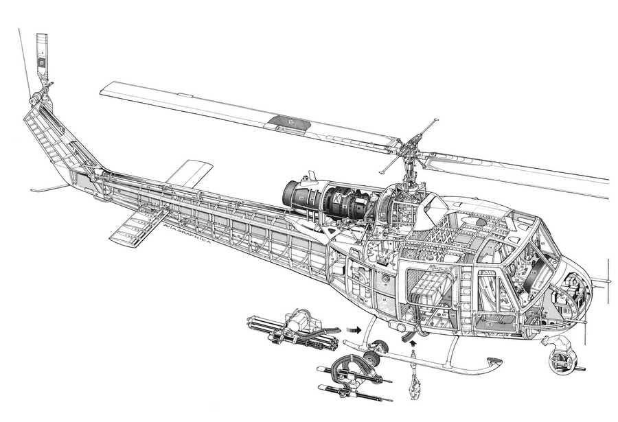 Bell UH 1 Iroquois cutaway A4 Photo Print