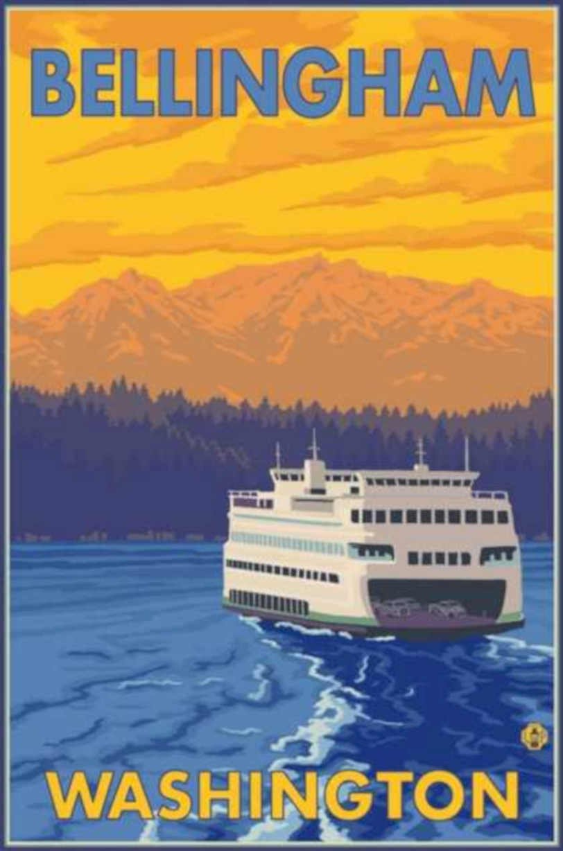 Bellingham Ferry Sunset Vintage Retro Advert Ads A4 Photo Print