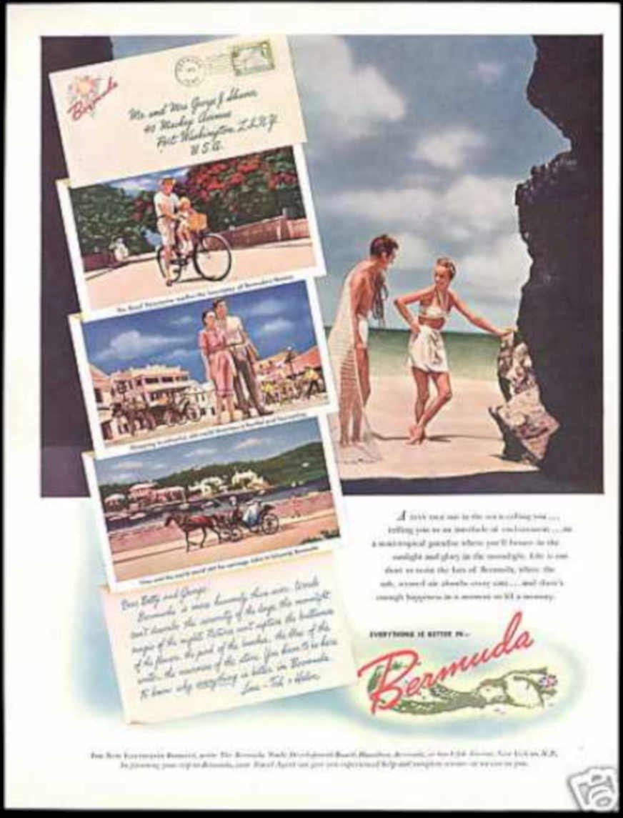 Bermuda Beach Scenes Vintage Retro Advert Ads A4 Photo Print