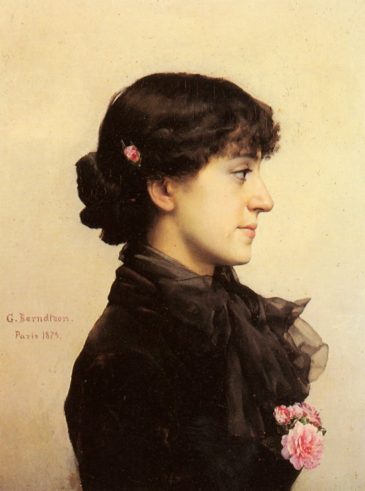 Berndtson Gunnar A Lady In Black With Pink Roses Art A4 Photo Print UK