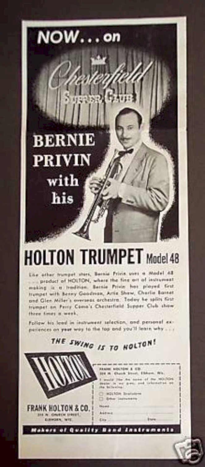 Bernie Privin Trumpet Vintage Retro Advert Ads A4 Photo Print