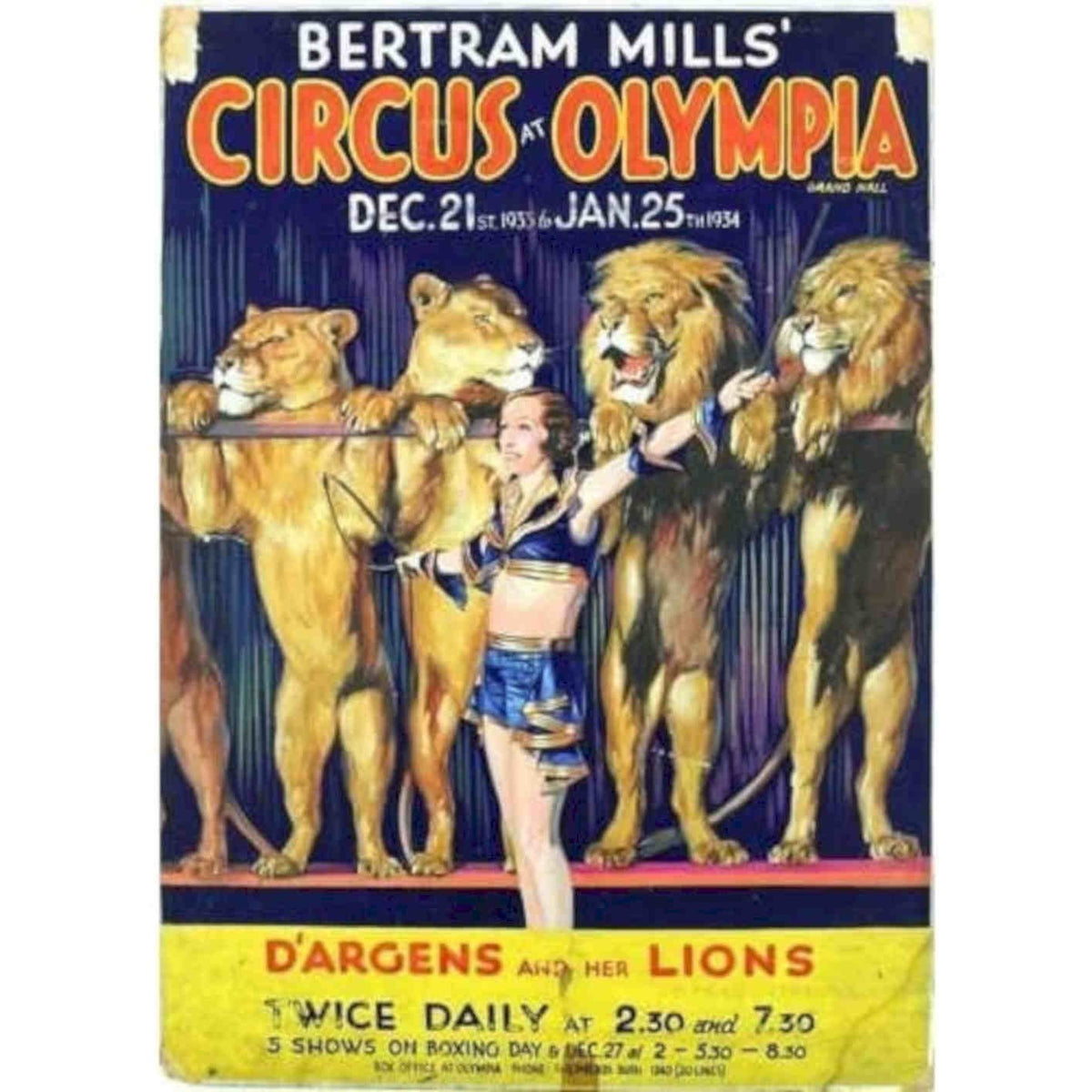Bertram Mills Dargens And Her Lions Circus P Vintage Retro Advert Poster A4 Pho