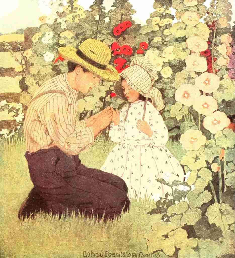 Betts Ethel Franklin Raggedy Man 1907 Amongst the hollyhocks A4 Photo Print