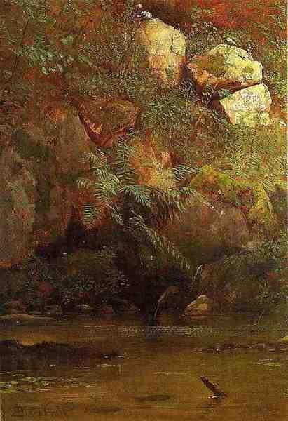 Bierstadt Albert Ferns And Rocks On An Embankment A4 Photo Print