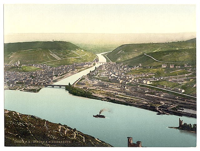 Bingen and the bridge II the Rhine Vintage A4 Photo Print
