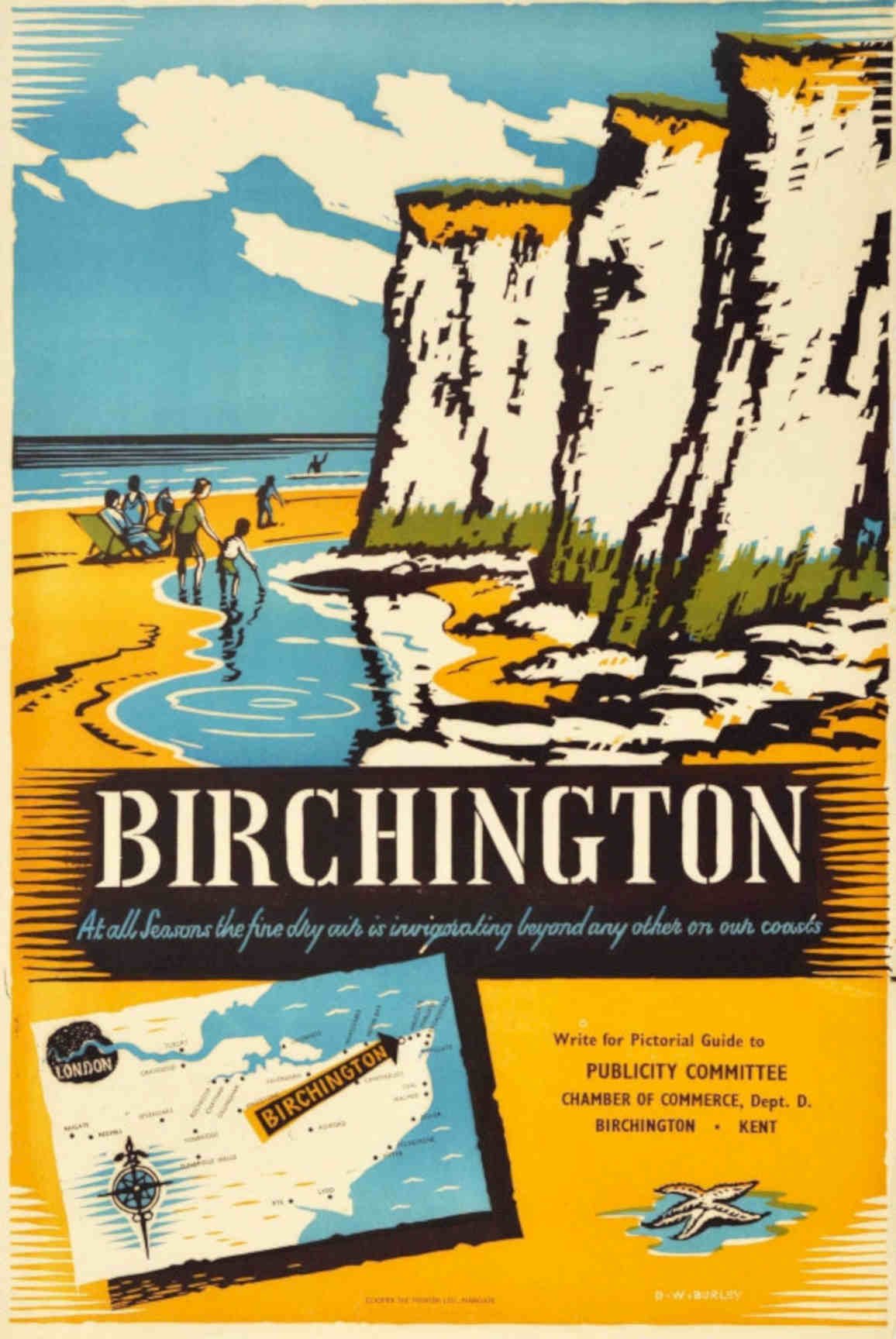 Birchington Coast Scene Vintage Retro Advert Poster A4 Photo Print
