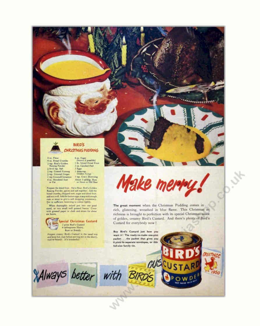 Birds Christmas Pudding Vintage Retro Advert Poster A4 Photo Print