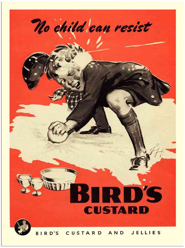 Birds Custard Boy Playing Snowballs 1950S Vintage Advert A4 Photo Print