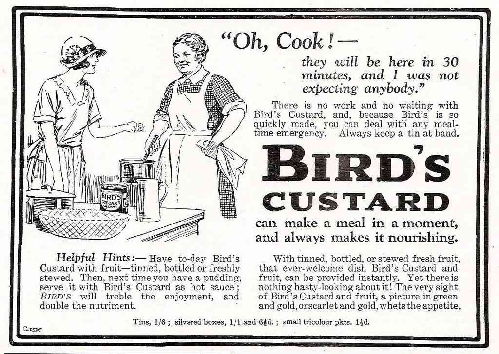 Birds Custard Oh Cook Meal In A Moment 1920S advert A4 Photo Print