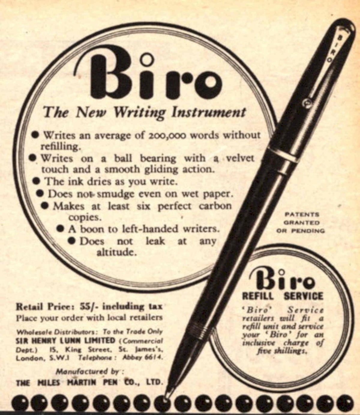 Biro Pen Retail 1950s Vintage Retro Advert Poster